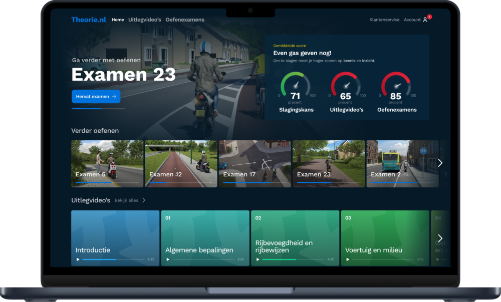 Scooter theorie oefenen met je eigen dashboard en slagingspercentage