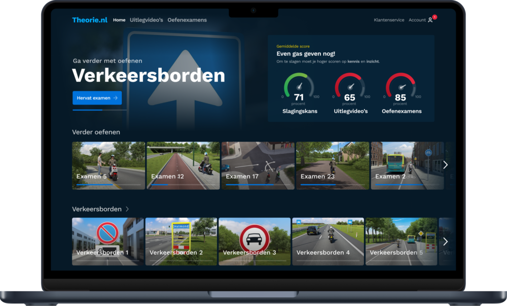 Verkeersborden oefenen met je eigen dashboard en slagingspercentage