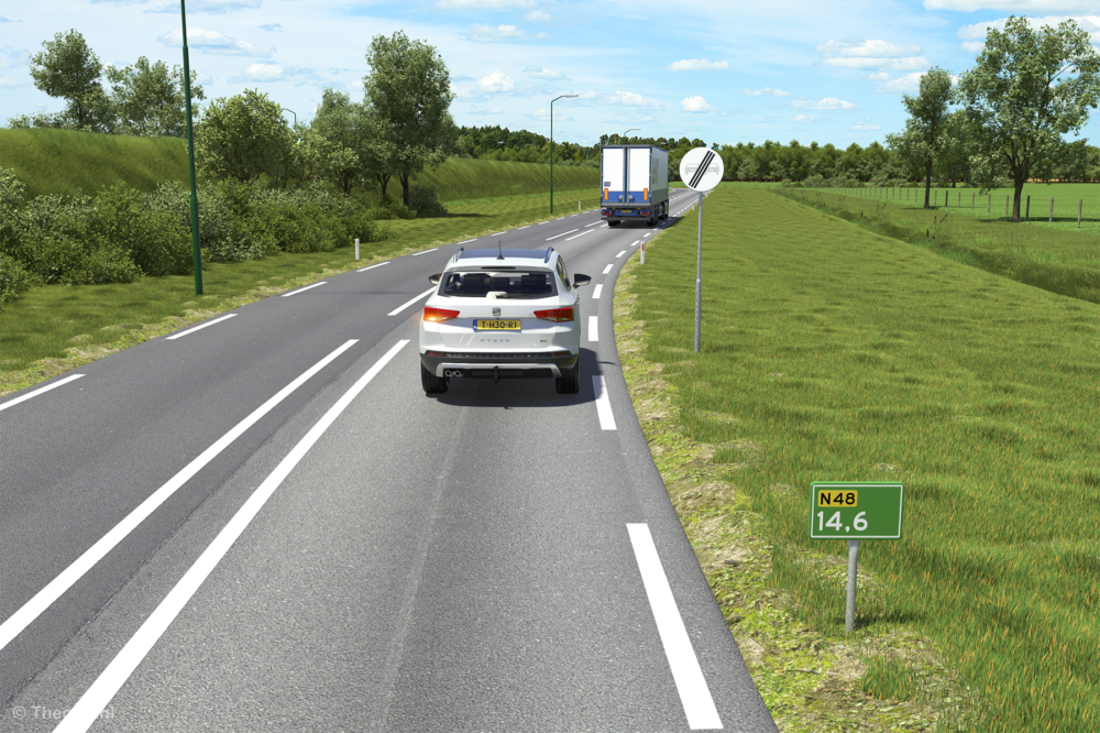 Groene streep op de weg | Theorie.nl