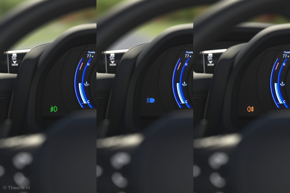 dashboard auto verlichting groot licht, gewoon licht, mislicht cbr theorie examen