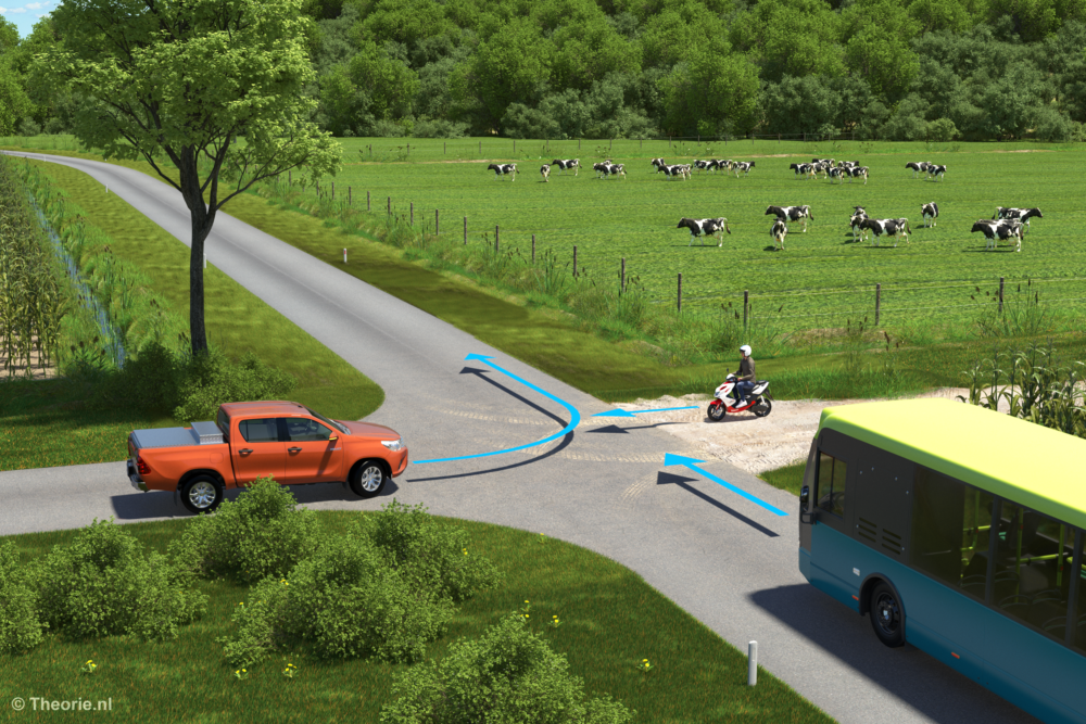 wie heeft er voorrang onverharde weg bus rechtdoor cbr theorie examen