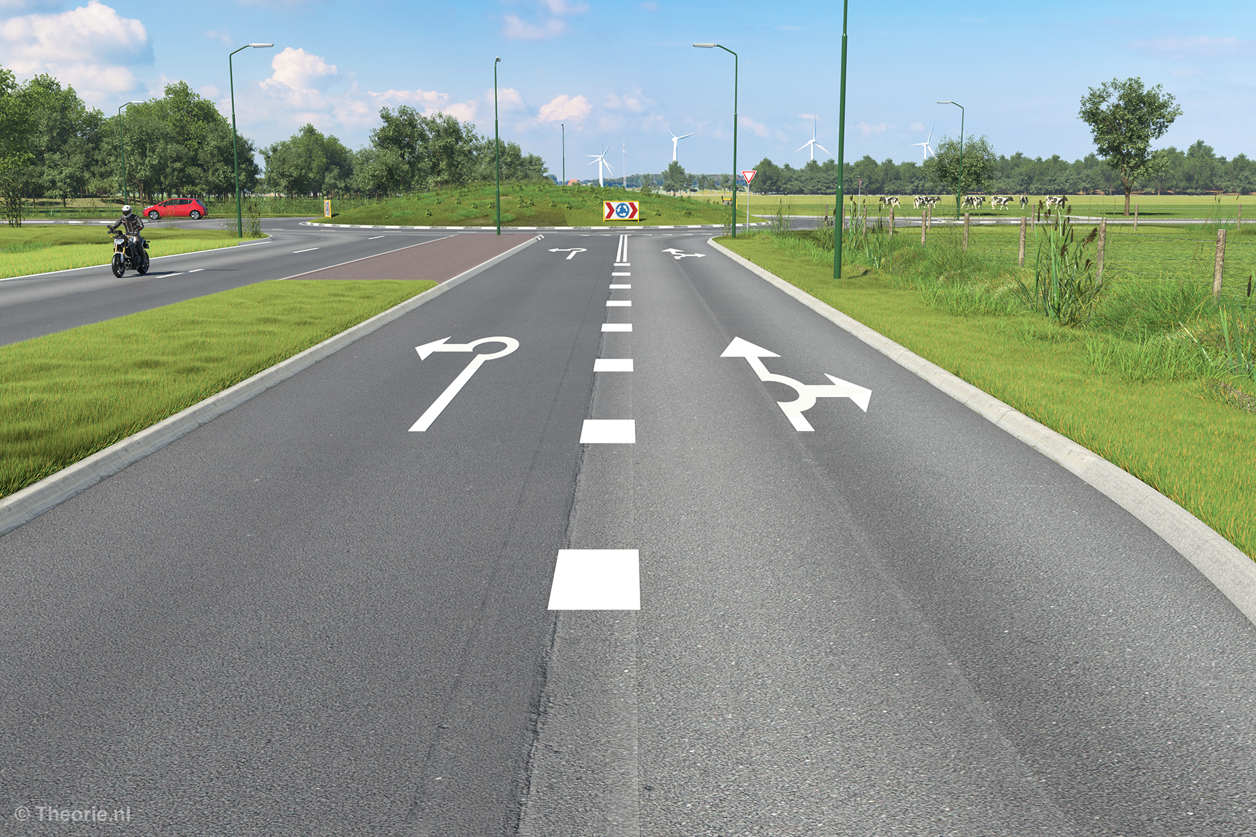 wat betekenen deze pijlen op de weg bij een rotonde cbr theorie examen