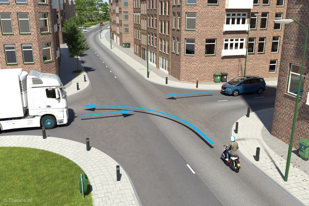wie heeft er voorrang scooter, vrachtwagen, auto cbr theorie examen