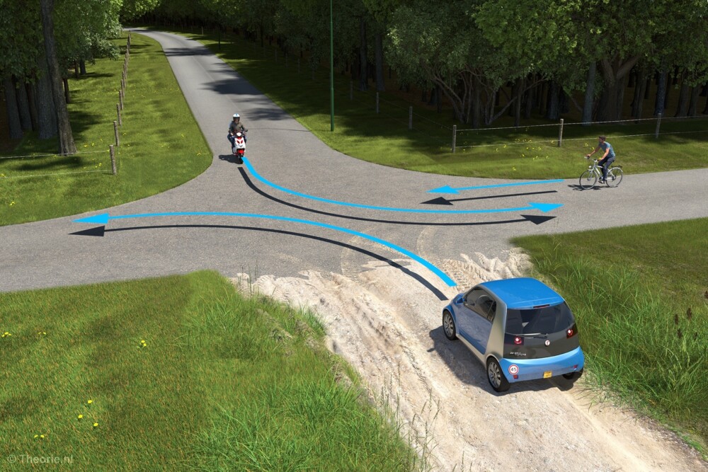 wie heeft er voorrang scooter onverharde weg cbr theorie examen