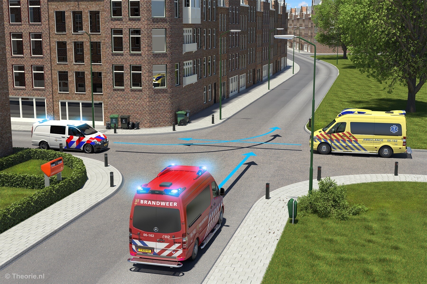 wie heeft er voorrang ambulance politie en brandweer met sirene en zwaailichten cbr theorie examen motor